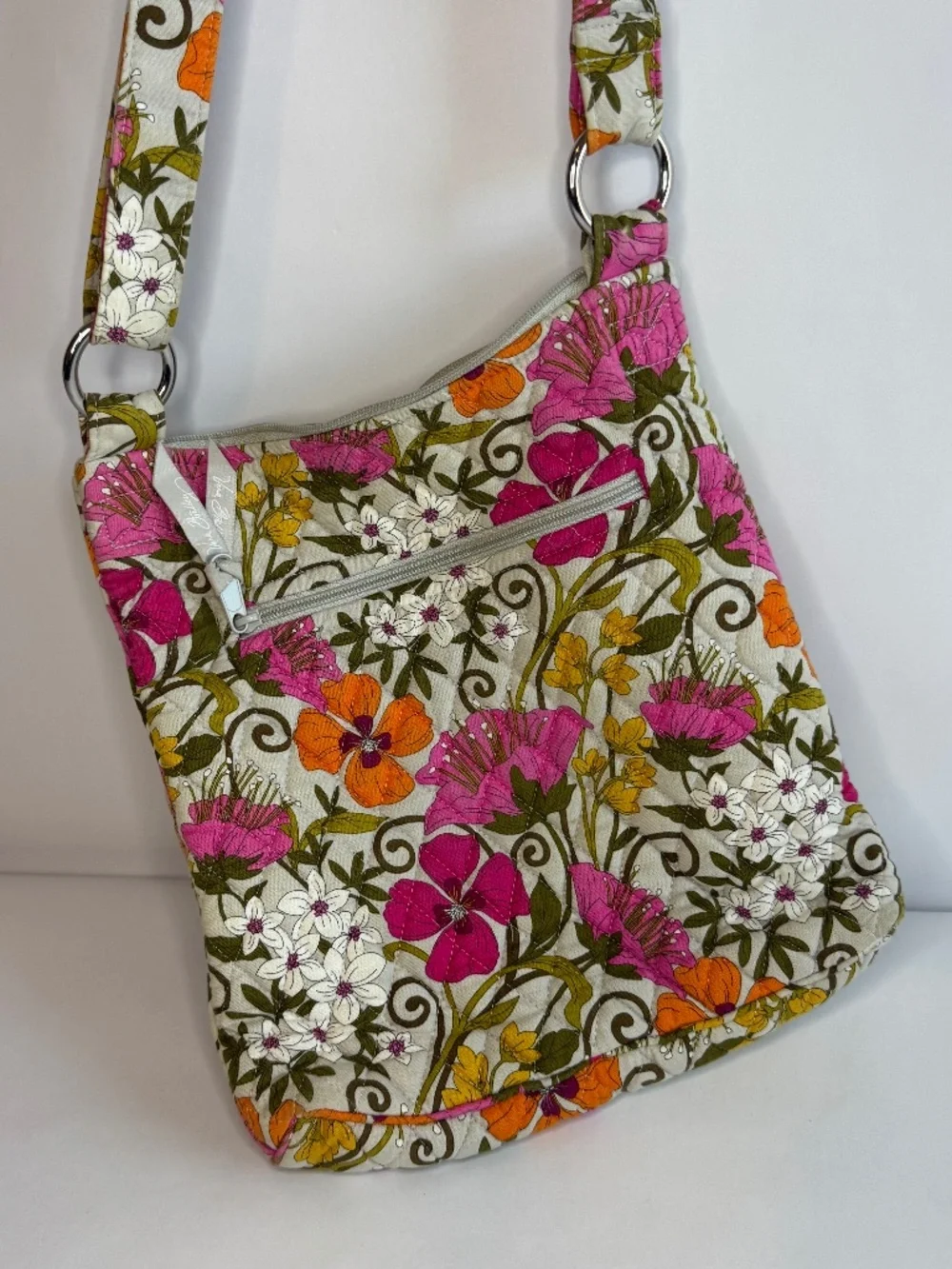 Vera Bradley Tea Garden Crossbody Hipster Purse Pink Orange Gray Floral